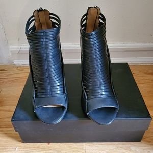 Tiffany Leather Caged Front Black Bootie